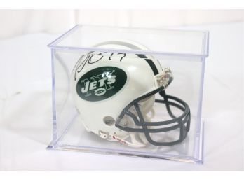 Plaxico Buress #17 New York Jets Autographed Mini Helmet, Collector's Case & Celebrity  Service Sticker 16201