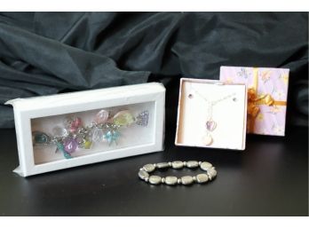 Assorted Lot Of Women's Costume Jewelry With Purple Double Heart Necklace And Earrings