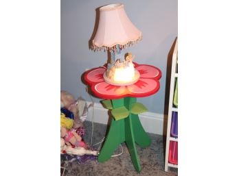 Disney Princess Lamp With Pink Floral End Table Great For Little Girl's Room