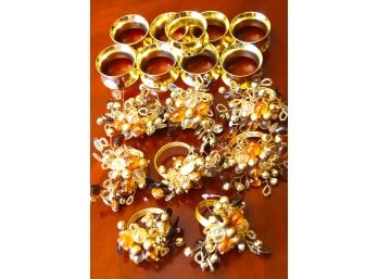 10 Brass Napkin Rings And 8 Decorative Beaded Napkin Rings
