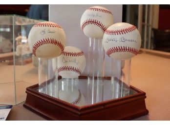 NY Yankees Legends Autographed Baseballs, Mantle, Ford , Berra, Mattingly In Baseball Diamond Collector's Case