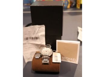 Michael Kors Silver Toned  Women's Watch With Box And Gift Receipt