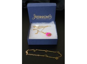 Jeannine's Necklace With Neon Pink D Pendant And Moon & Star Bracelet