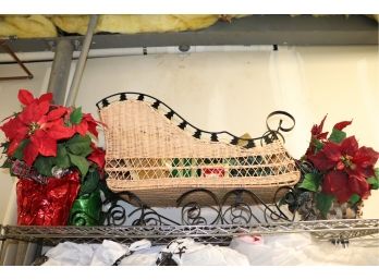 Decorative Holiday Sleigh, Faux Poinsettia Plants, Large Christmas Ball Decorations & 10 Ft Tall Tree W/ Lites