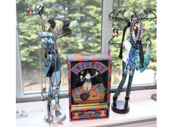 Set Of Women's Jewelry Mannequin Stands And Circus Dancing Clown Box
