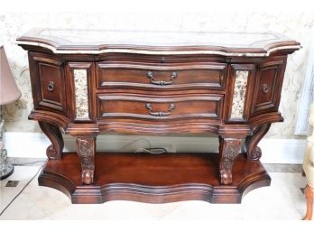 Schnadig Wood And Marble Carved Console