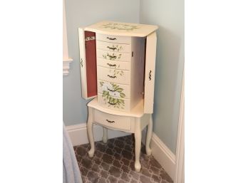 Floral Design Jewelry Armoire With Mirror And Drawers