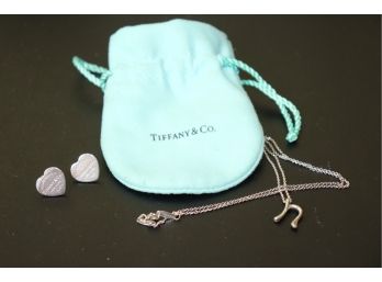 Tiffany & Co Sterling Heart Post Earrings And Tiffany & Co Sterling ' N 'Necklace
