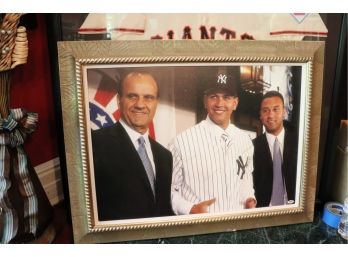Alex Rodriguez Signing With NY Yankees Framed Picture Signed By Alex Rodriguez, Derek Jeter, And Joe Torre