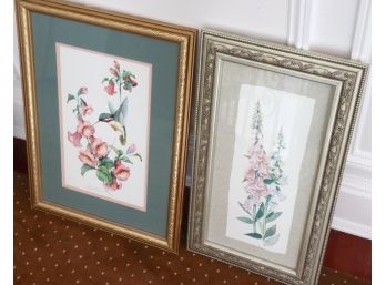 2 Decorative Floral Pictures With Gold And Silver Frames