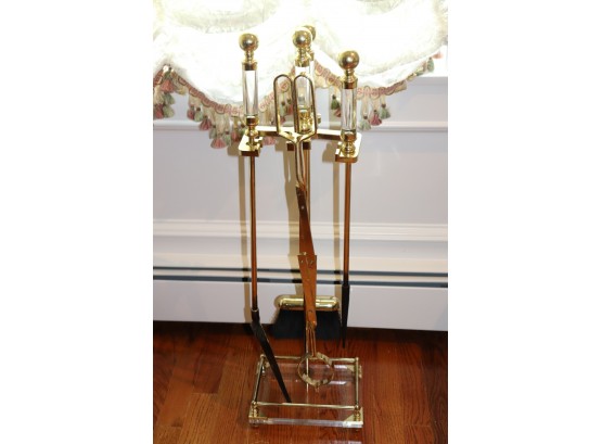 Beautiful Set Of Substantial Brass Fireplace Tools With Gorgeous Lucite Handles