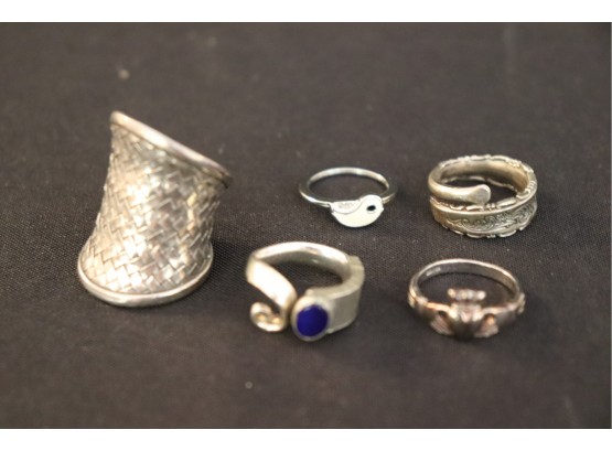 Collection Of Rings Includes A Lunt Sterling Engraved Ring, Irish Claddagh Ring