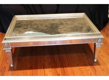 Antiqued Finish Mirrored Coffee Table By Julia Gray - Mirrored Throughout