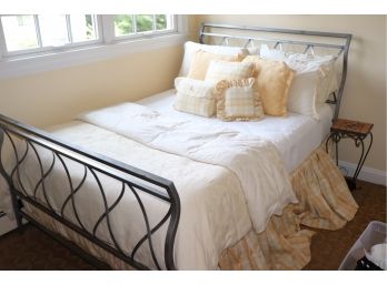Full Size Metal Bed Frame With Mattress And Matelass Bedding As Pictured Bedding With Decorative Pillows