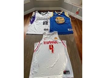 Basketball Jerseys Include Steph Curry 30 GS Warriors L, Evans 13 Sz 50 Kings & Gasol Espana 4 L
