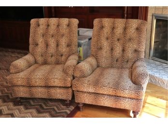 Pair Of Matching Tufted Leopard Printed Accent Chairs By The Charles Stewart Company, Truly A Statement Pai