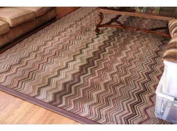 Country Carpet With A Leather Border And Herringbone Pattern Approx. 3 Years Old, A Very Nice Piece