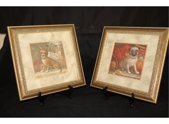 2 Fun Dog Prints By Elaine Vollherbst Pampered Pugs & Pampered Chihuahua In Double Matted Frames