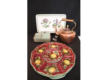 Victorian Copper Kettle Circa 1860, Platters, Amamati, Sushi Set, Purple Portmeirion Botanic Garden