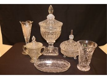 Collection Of Beautiful Cut Crystal/Glass Items, Assorted Items Includes Vases & Candy Dishes