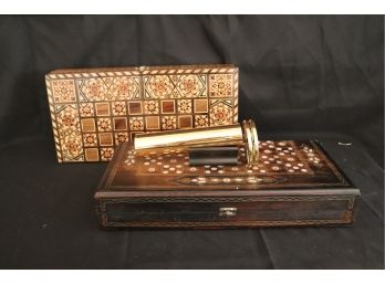 Mother Of Pearl Inlaid Backgammon Set & Gorgeous Italian Inlaid Game Set, Kaleidoscope Encased In Brass