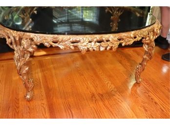 Highly Carved Coffee Table Gilded Tree Limb Legs With Chestnuts Floral Detailing Glass Top, Really A Uniqu