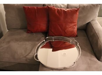 Large Mirrored/Chrome Finished Tray By Go Home With Decorative Pillows