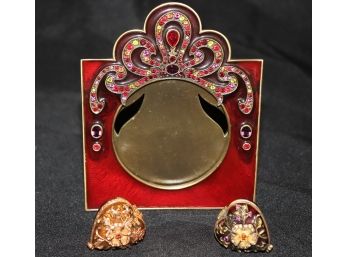 Beautiful Jay Strongwater Picture Frame & 2 Heart Shaped Trinket Boxes