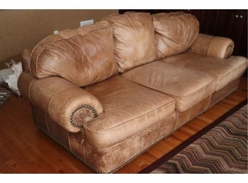 McKinley Leather Anteks Leather Sofa With Rolled Arms And Large Nail Head Accents
