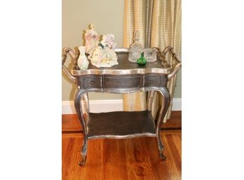 Antiqued Style Bar/Serving Cart With Decorative Items