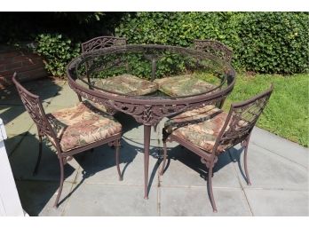 Brown Jordan Round Cast Aluminum Patio Set With 4 Chairs & Cushions