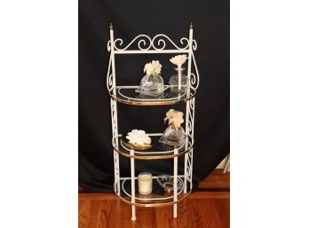 Beautiful Scrolled Metal Shelf With Glass Inserts & Assorted Bottles