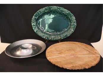 Assorted Sized Serving Platters & Marble Stone Lazy Susan