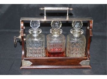 The Tantalus Cut Crystal Decanter Set With Holder Nice Set, With A Key On The Side To Lock