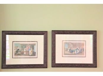 Pair Of Framed Prints Dr. Syntax At A Card Party' & 'The Billiard Table' Drawn By Rolandson
