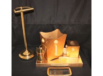 Bathroom Items - Mike & Alley Waste Basket With Tissue Holder, Brass Finished Holder, Metal Tray, Match Ho