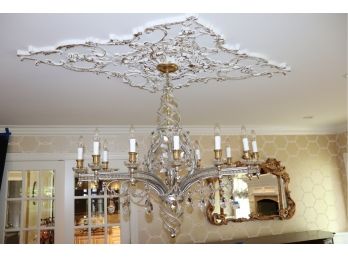 Gorgeous Lg Contemporary Chandelier With 12 Arms & Decorative Hanging Crystals & Floral Detail