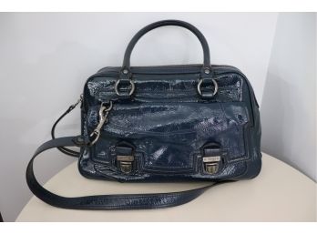 Coach Dark Blue Patent Leather Handbag With Detachable Shoulder Strap
