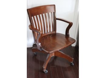 Classic Dark Wood Desk Armchair On Casters