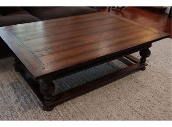 Arhaus Rustic Style Plank Top Coffee Table With Turned Legs & Pegging Detail