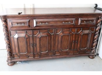 Stately Traditional Breakfront/Buffet With 3 Drawers & 4 Cabinets