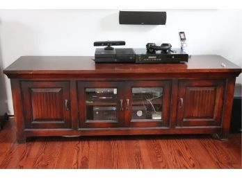 4 Door Entertainment Console With 2 Glass Door Fronts  Pottery Barn Style