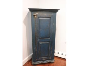 Antique Style Blue Painted Distressed Wood Hutch Tall Cabinet - Rustic Style
