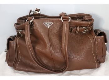 Prada Deerskin Leather Handbag In Cognac