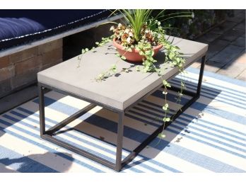 Two Tone Metal Coffee Table With Plastic Terracotta Style Planter With Annual Plants