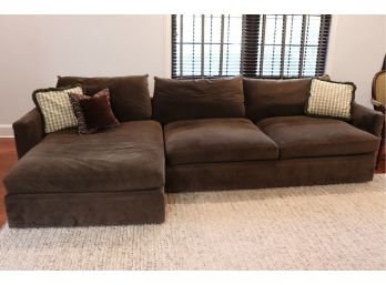Crate & Barrel Sectional Chaise Sofa In Upholstered Brown Microfiber