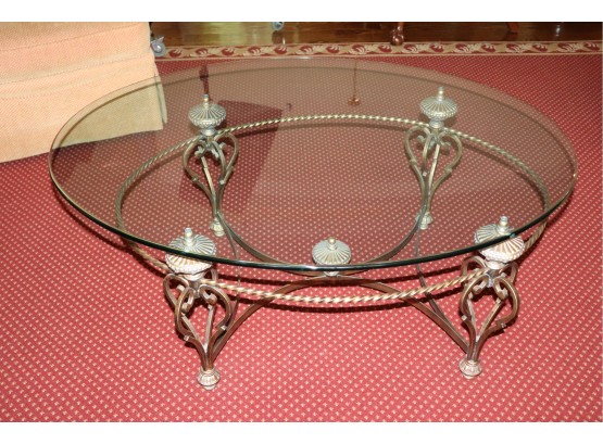 1.Amazing Oval Gilded Wrought Iron Table With Twisted Rope Design & Ornate Rounded Beveled Edge Glass Top