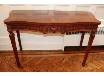 Carved English Style Console With Curved Front , Carved Apron, Vintage Piece