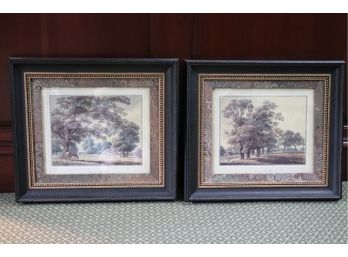 Pair Of  Beautiful Pastoral Prints In A Fun Colored Decorative Frame