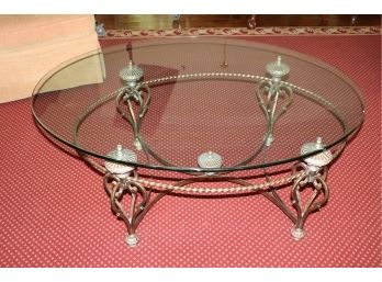 1.Amazing Oval Gilded Wrought Iron Table With Twisted Rope Design & Ornate Rounded Beveled Edge Glass Top